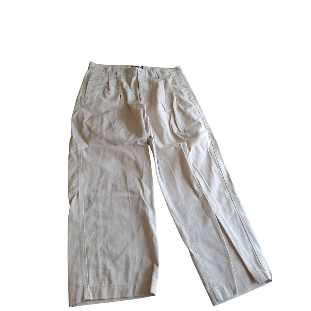 Vintage Chaps Men Pleated Khaki Pants Size 36W Beige Relaxed Fit Preppy Corpcore